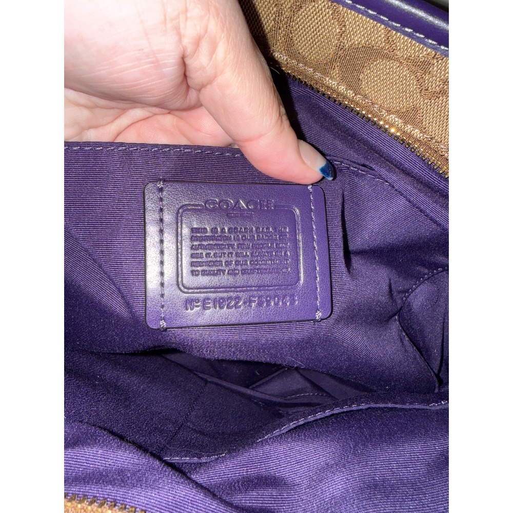 Coach Signature Stripe Tote Bag and wallet Purple Trim Canvas Leather Trim - Picture 7 of 10